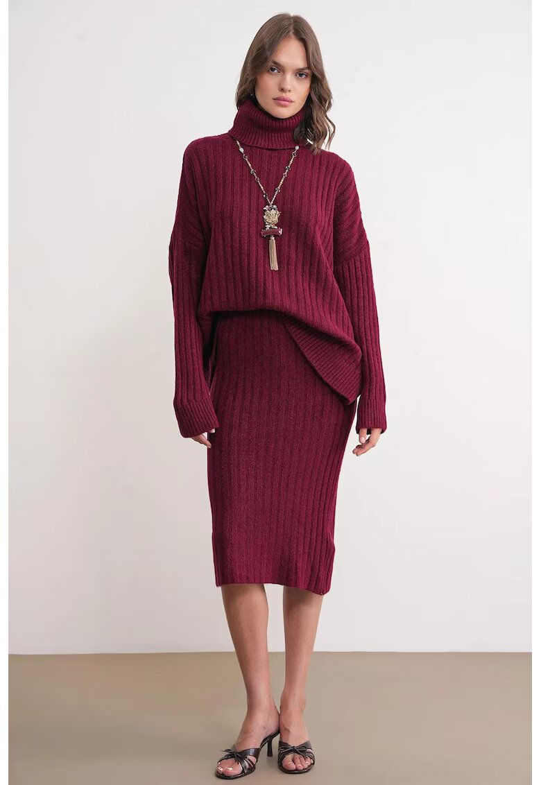 Mixray Fusta - cu talie inalta - rosu - tricot -