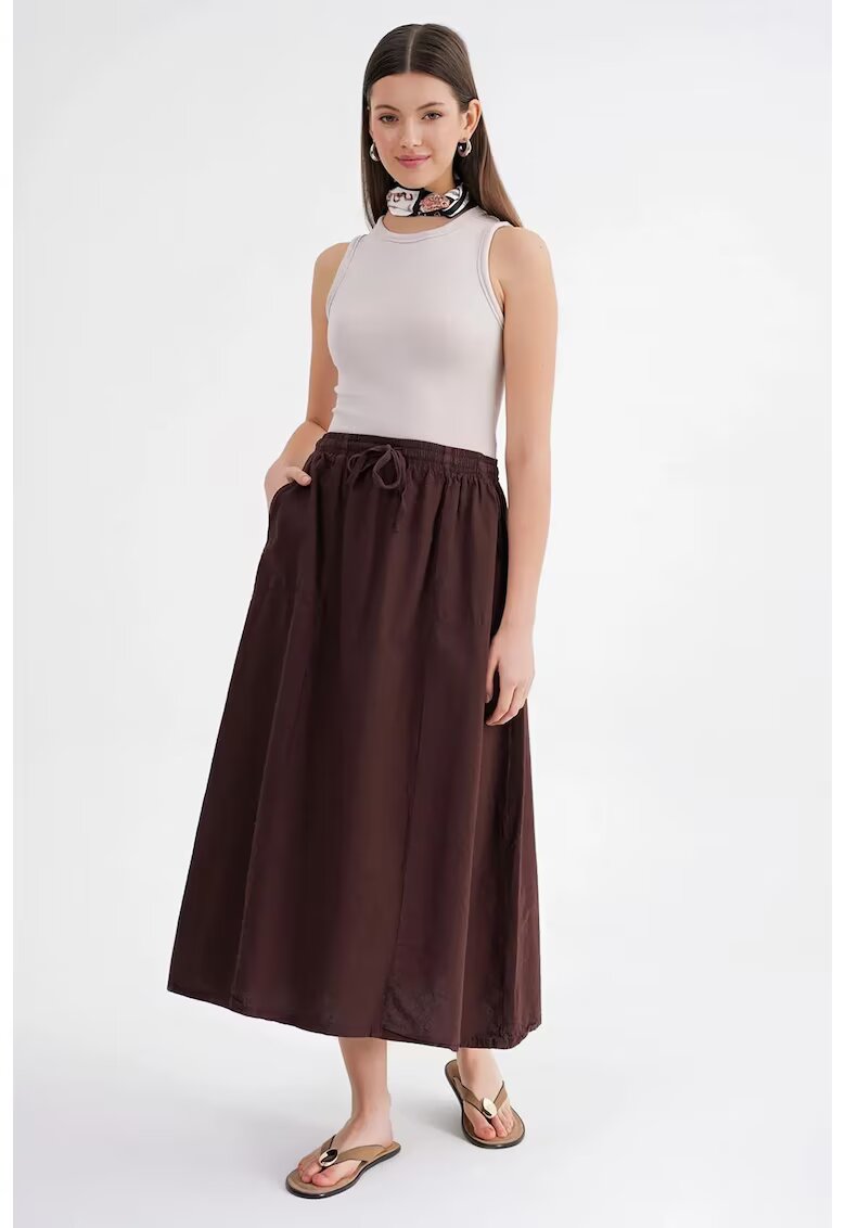 Mixray Fusta din poplin cu talie inalta - maro cafea - textil