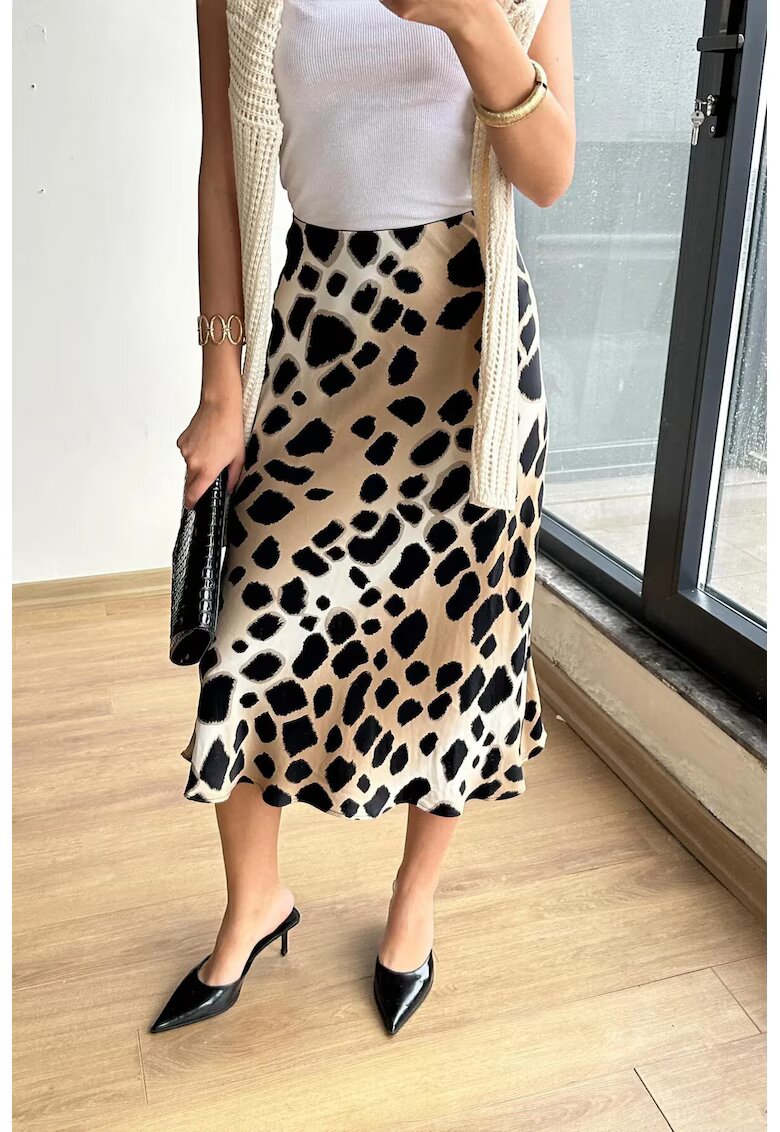 Mixray Fusta midi HiCCUP - leopard - bej natural - textil