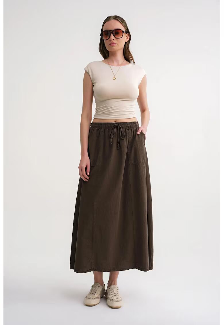 Mixray Fusta - Poplin cu talie inalta - detaliu cu snur - verde kaki