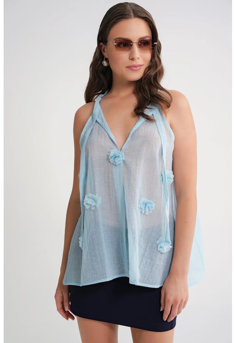 Mixray Maiou cu volane - decolteu in V - albastru deschis - textil