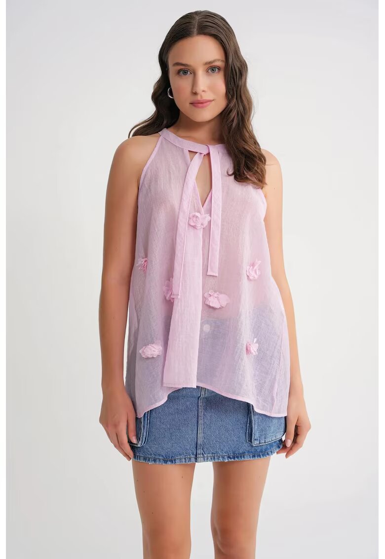 Mixray Maiou cu volane - decolteu in V - roz pudra - textil