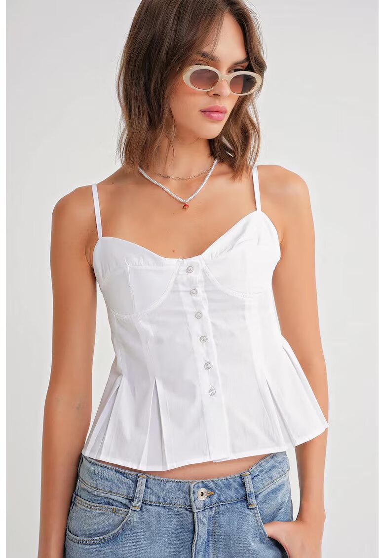 Mixray Maiou dama - Bluza cu guler in forma de inima si nasturi - alb - textil