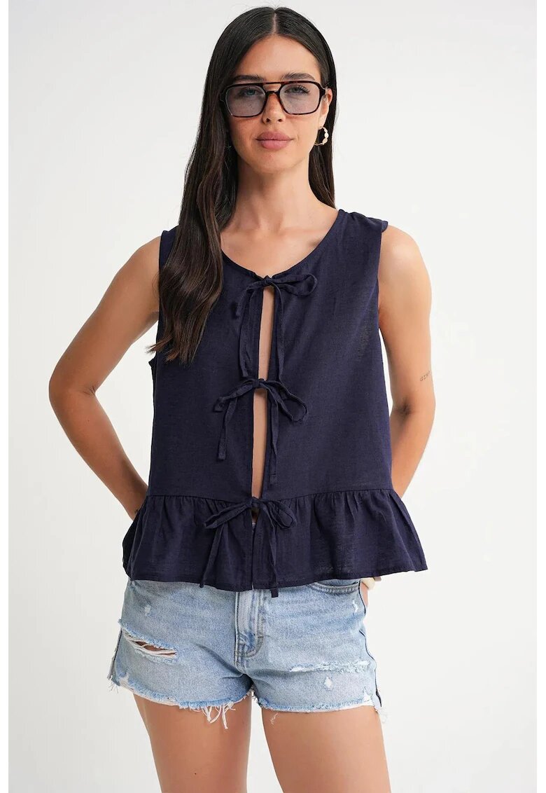 Mixray Maiou dama - Bluza cu volane si nod in fata - Albastru marin - Textil