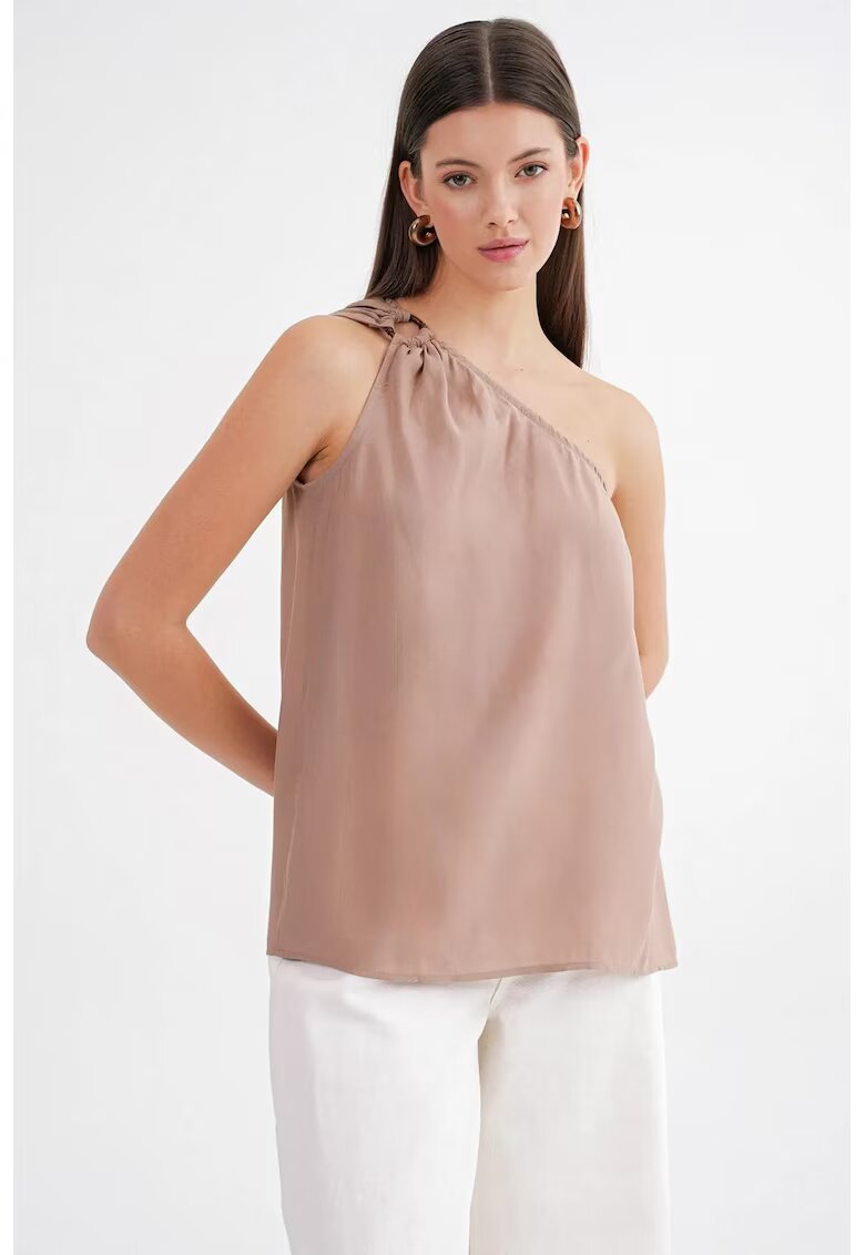 Mixray Maiou dama - guler asimetric - detalii accesorii - maro camel - textil
