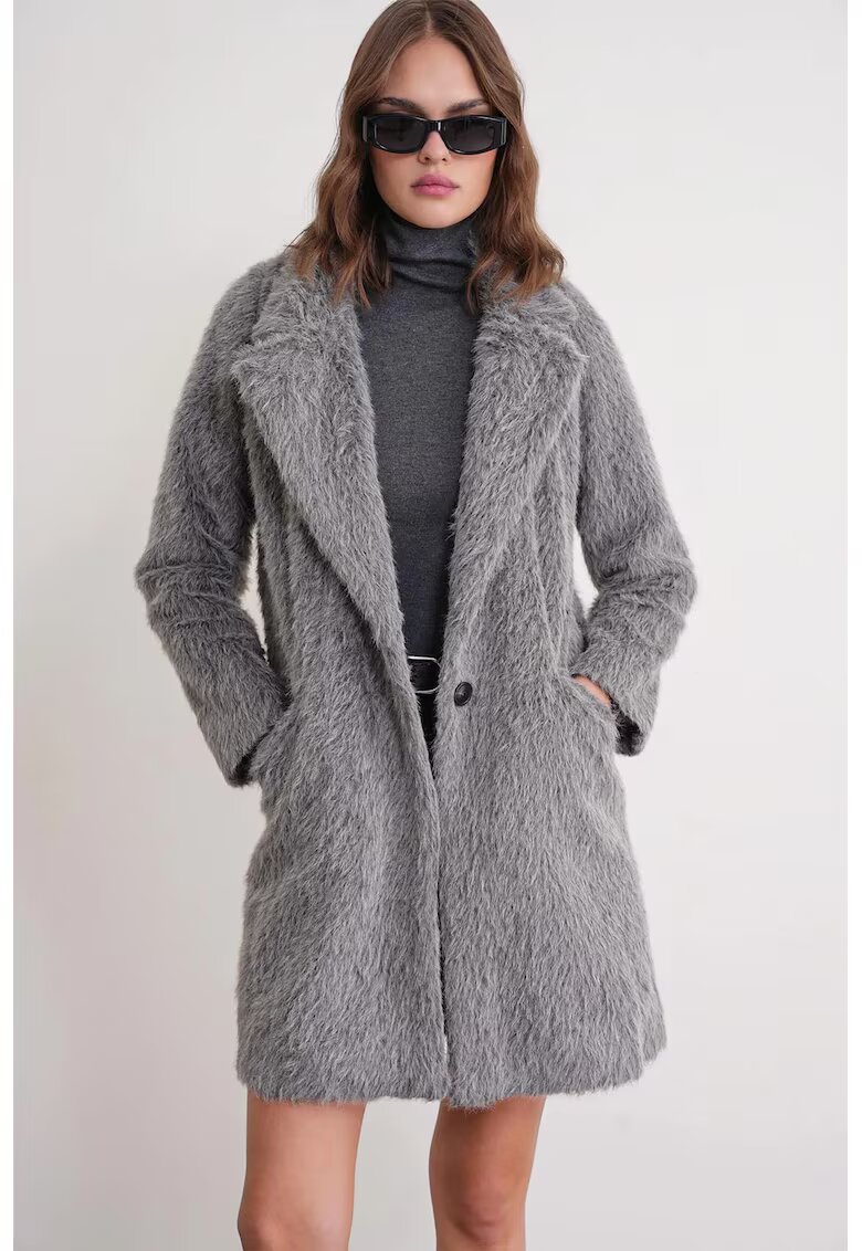 Mixray Palton lung texturat gri - material textil