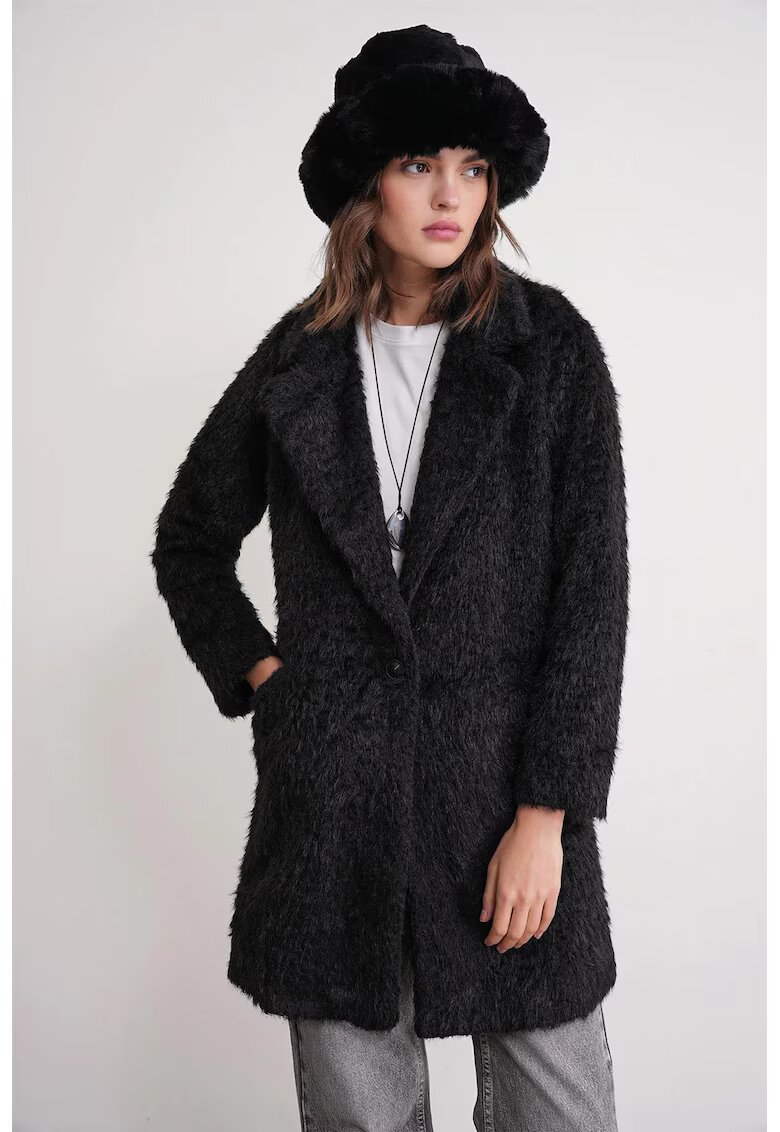 Mixray Palton lung texturat - guler de jacheta - negru - dama
