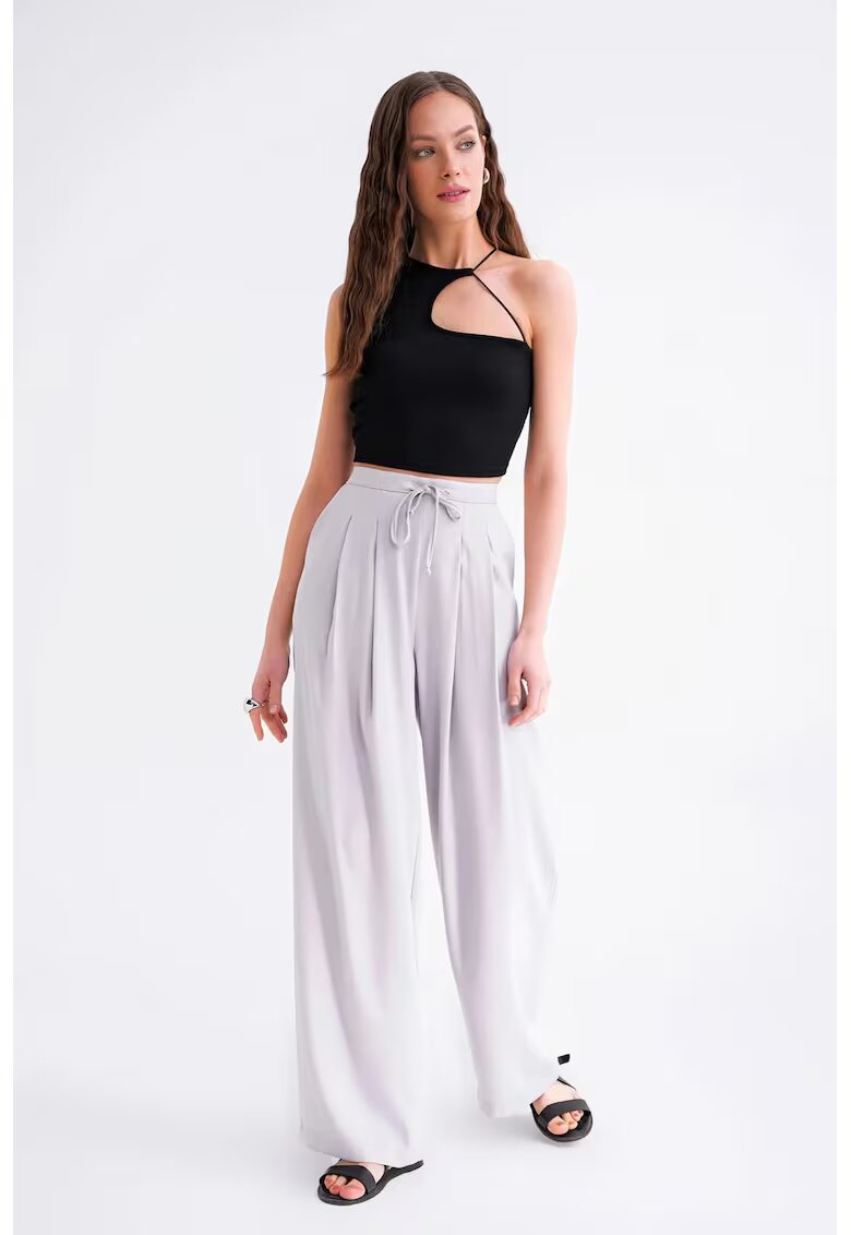 Mixray Pantaloni dama - HiCCUP - tip palazzo - talie inalta - gri - textil