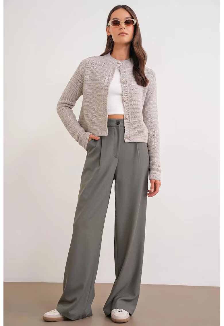 Mixray Pantaloni dama - Palazzo - talie inalta - gri - textil