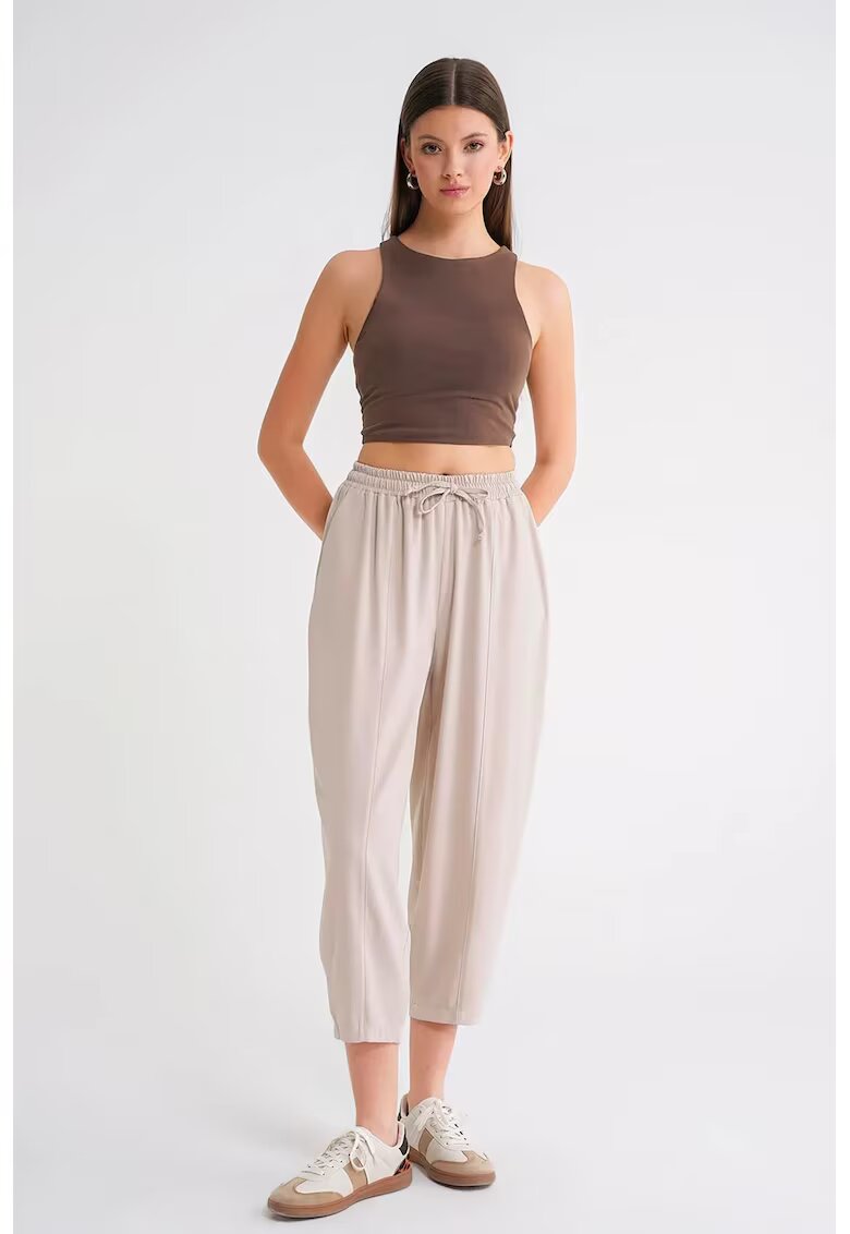 Mixray Pantaloni dama - Salwar Fit cu snur - piatra naturala - textil