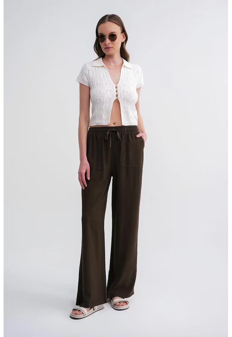 Mixray Pantaloni dama - talie elastica - croiala dreapta - verde kaki - textil