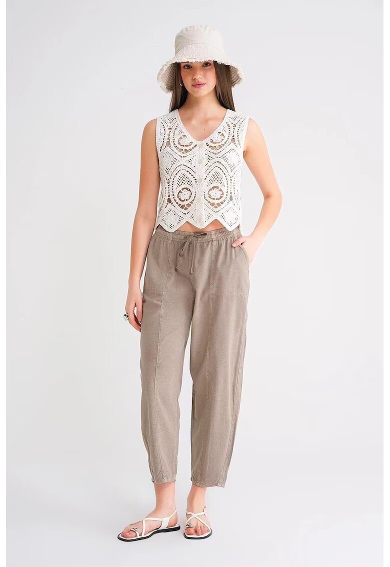 Mixray Pantaloni salwar bej din bumbac si viscoza cu buzunare