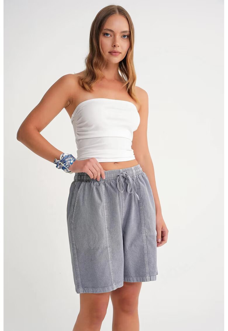 Mixray Pantaloni scurti dama - mini din bumbac - talie inalta - gri ardezie