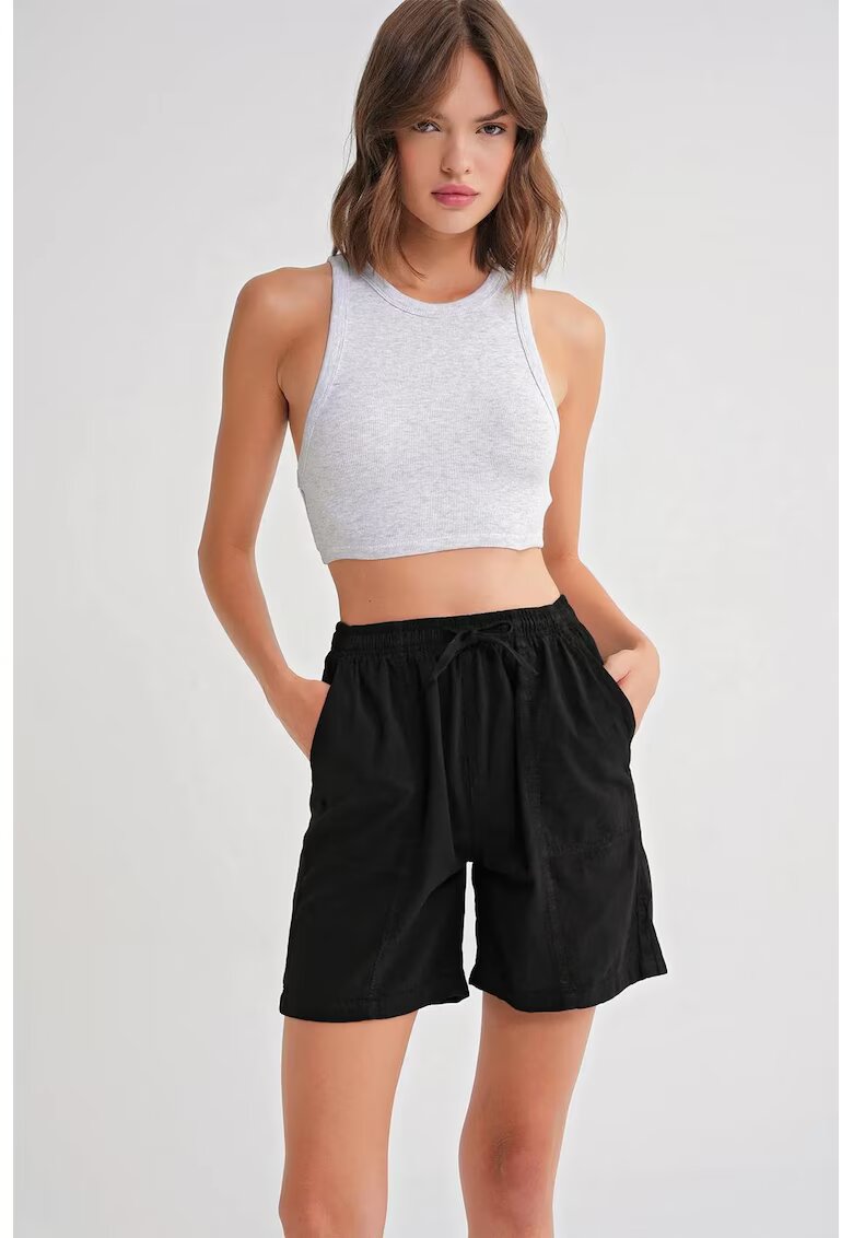 Mixray Pantaloni scurti dama - mini - talie inalta - negru - bumbac