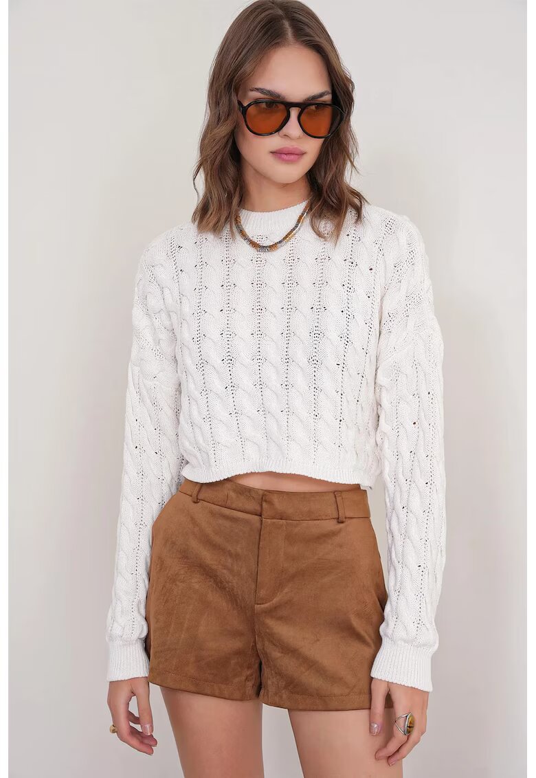 Mixray Pulover dama - cu guler rotund - tricot - alb - One Size