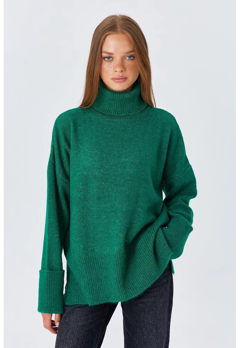 Mixray Pulover dama - Guler inalt - Verde - Tricot -