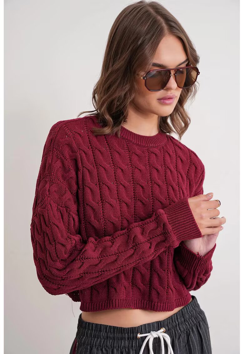 Mixray Pulover dama - Guler rotund - Visiniu - Tricot -