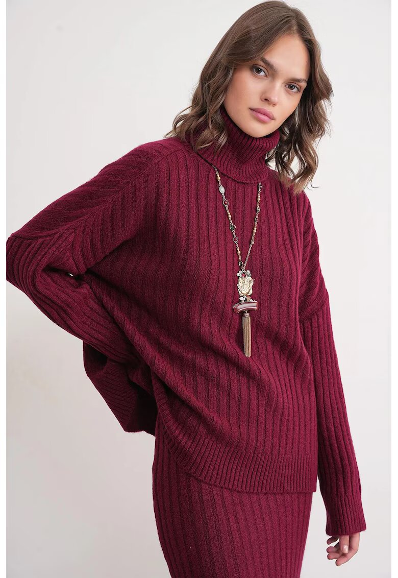 Mixray Pulover dama - oversize - guler inalt - visiniu -