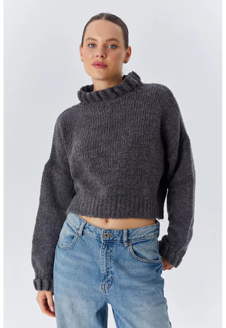 Mixray Pulover dama - Scurt - Gri inchis - Tricot -