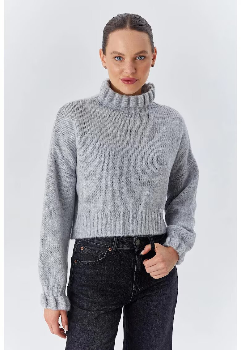 Mixray Pulover dama - scurt - texturat - gri - tricot -