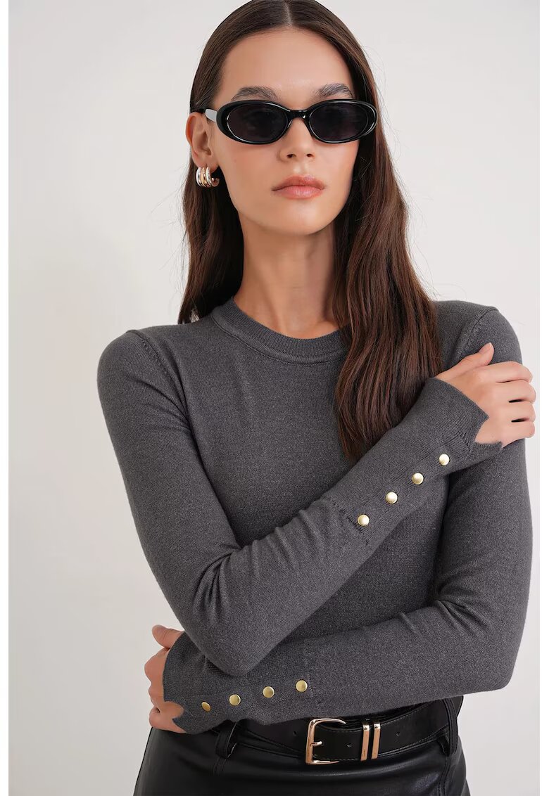 Mixray Pulover dama - Slim Fit - gri inchis - tricot