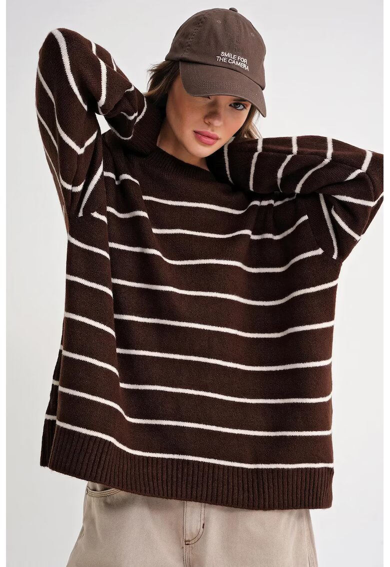 Mixray Pulover dama - tricotat - dungi - maro cafea -