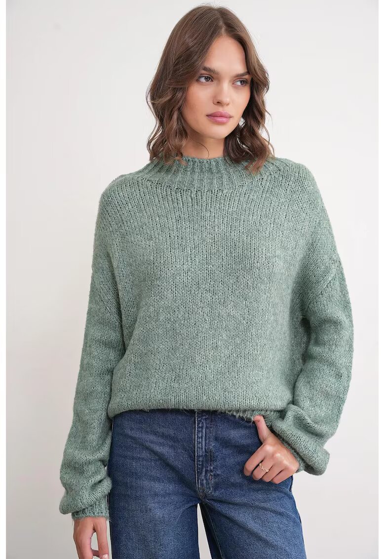 Mixray Pulover gros tricotat - croiala relaxata - verde salvie - tricot - One Size