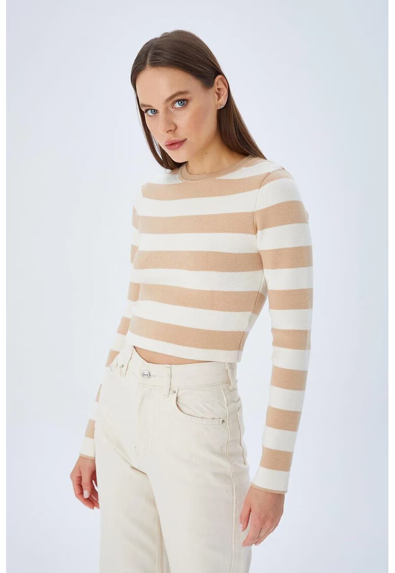Mixray Pulover tricotat HiCCUP - cu nervuri si dungi - bej - tricot -