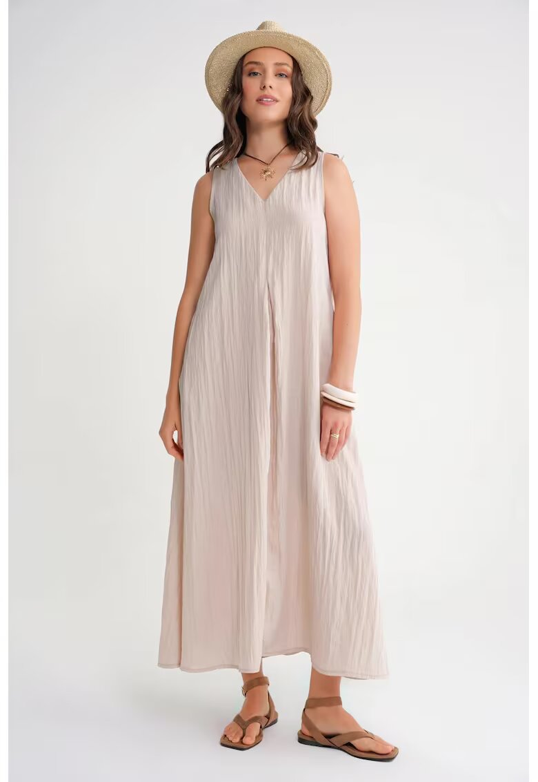 Mixray Rochie Maxi - decolteu in V - Stone Natural - textil