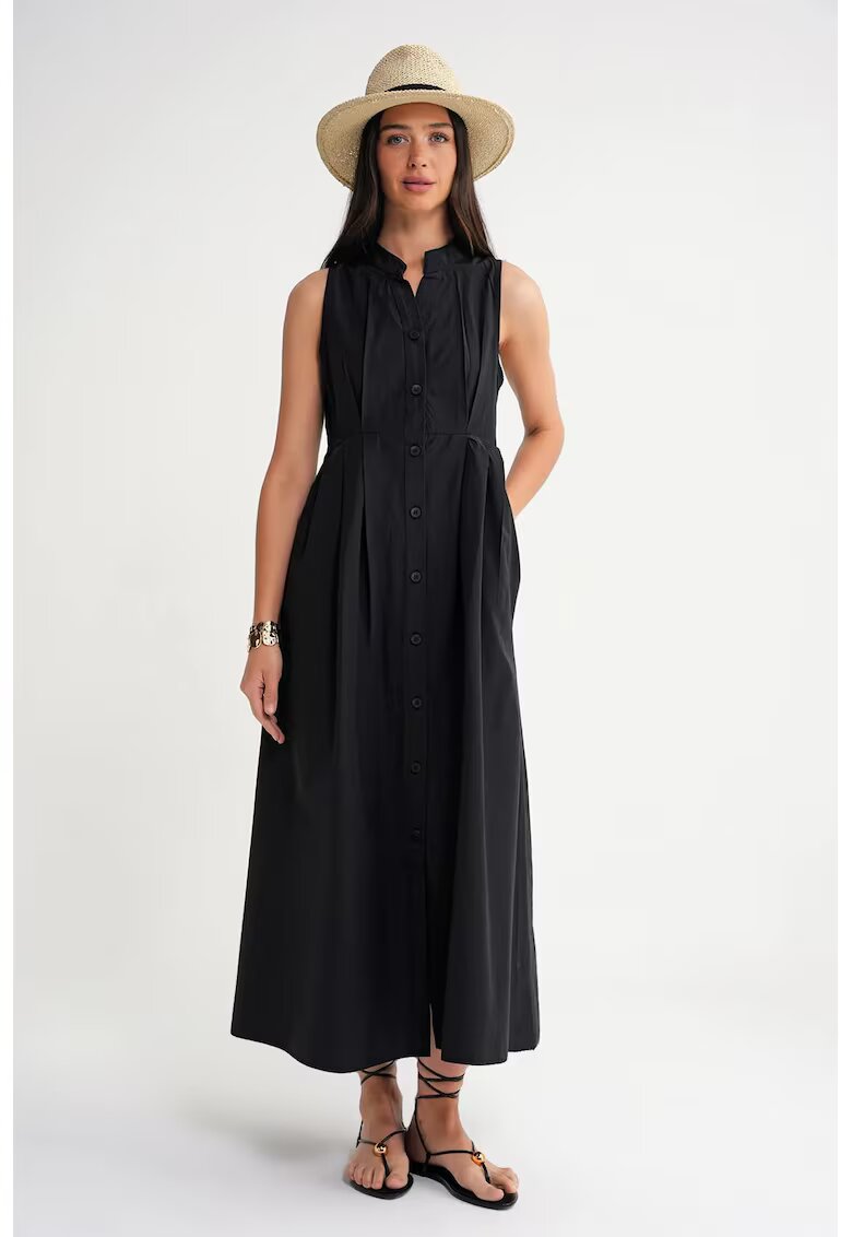 Mixray Rochie maxi - HiCCUP - guler tippet - nasturi - negru - textil