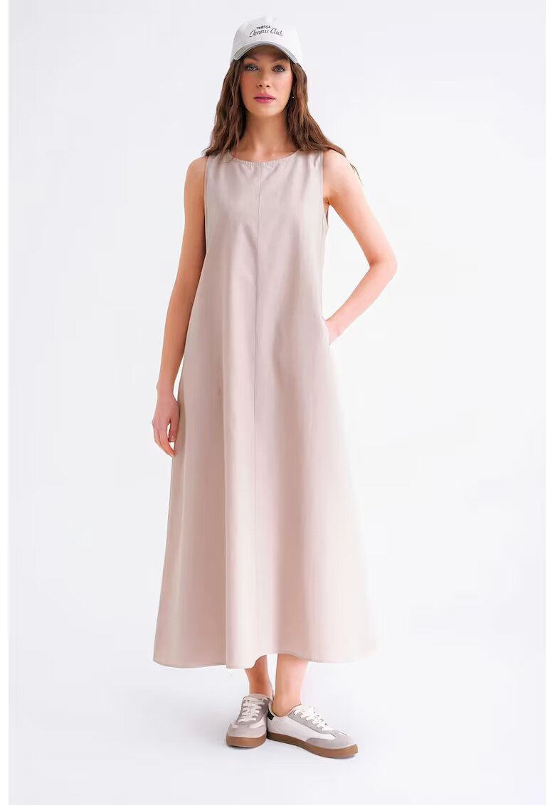 Mixray Rochie Maxi - Relaxed Fit - cu Buzunare - Stone Natural - Textil