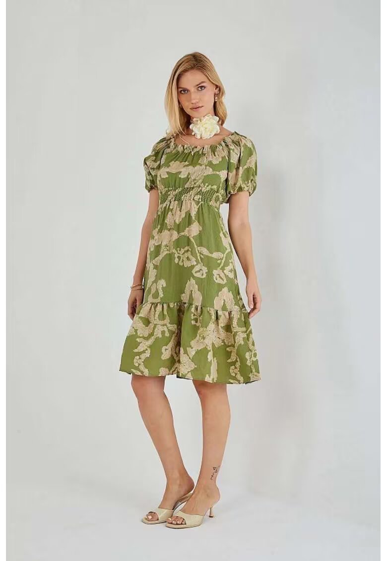Mixray Rochie midi - HiCCUP - florala - verde - textil