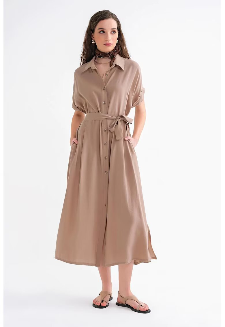 Mixray Rochie tip camasa - maro - textil