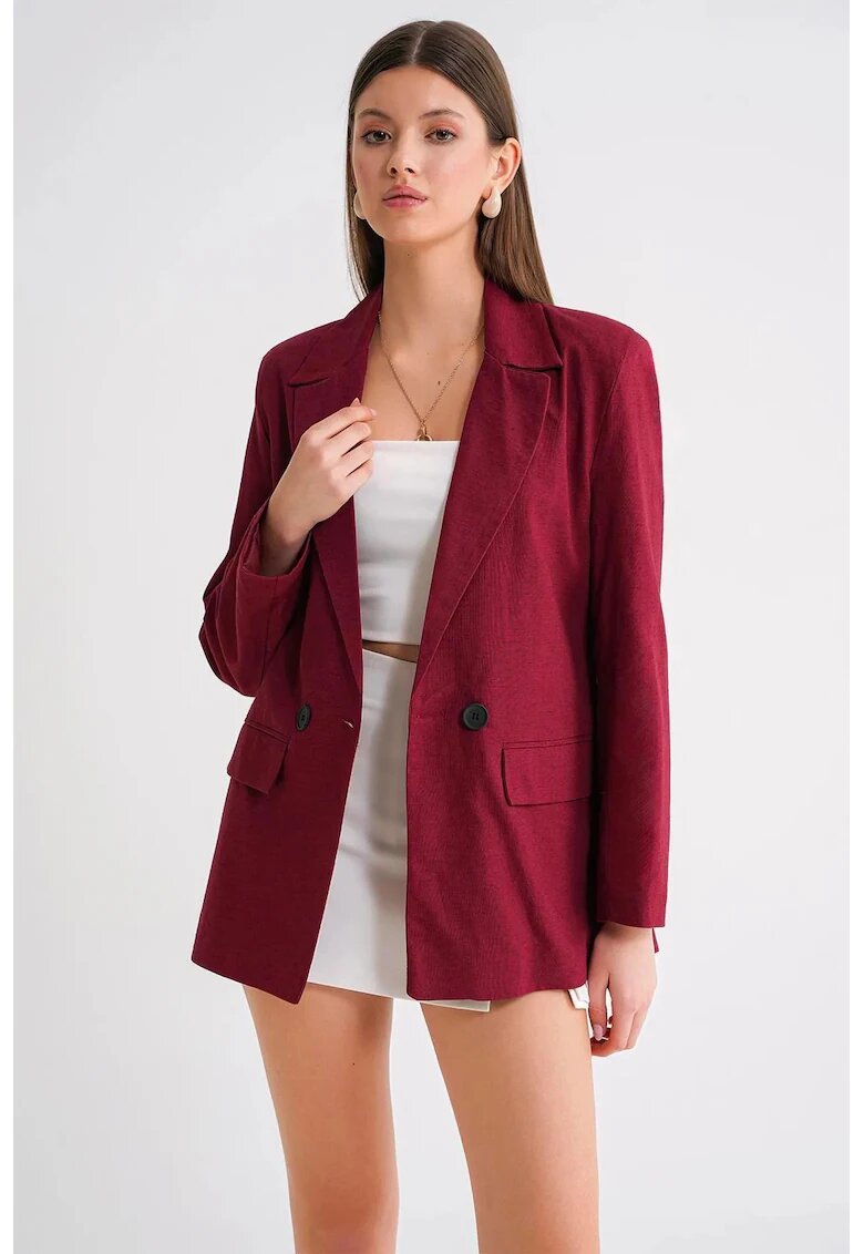Mixray Sacou dama - blazer cu nasturi - rosu burgundy - amestec de in