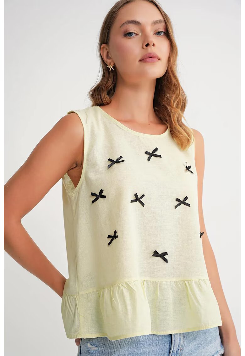 Mixray Tricou dama - guler rotund - detaliu funda - galben lamaie - textil