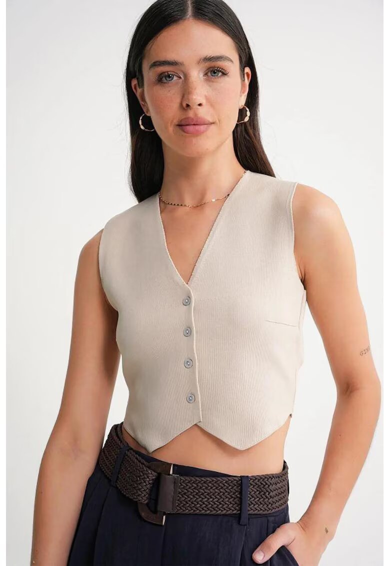 Mixray Vesta - Tricot - Crem - Decolteu in V -