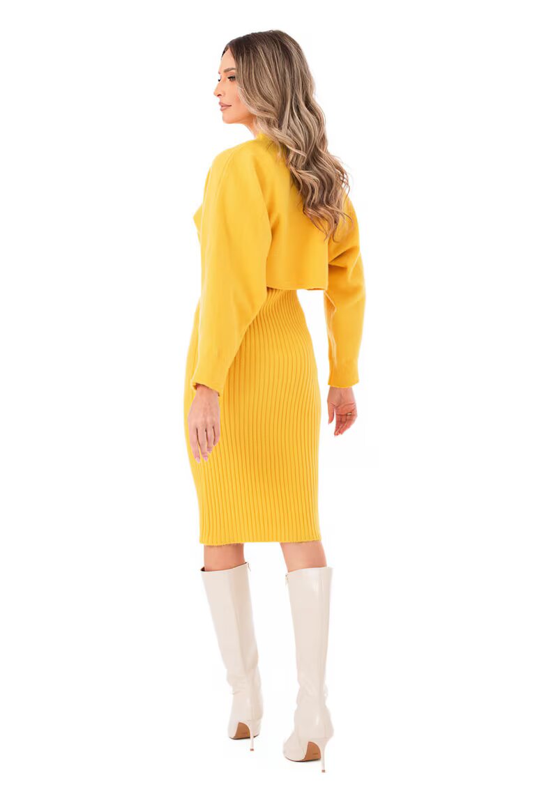 MIYU Set de rochie cu croiala bodycon si bluza crop - 2 piese - Galben sofran