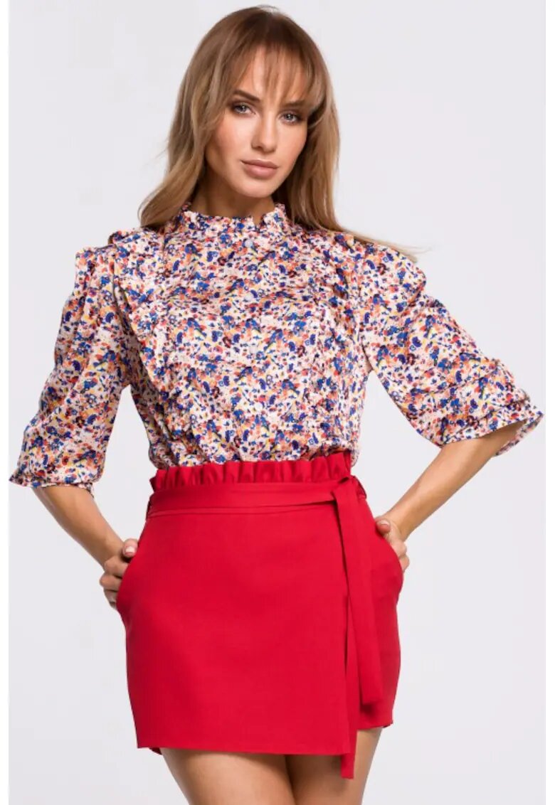 Moe Bluza cu volane cu flori - - Multicolor