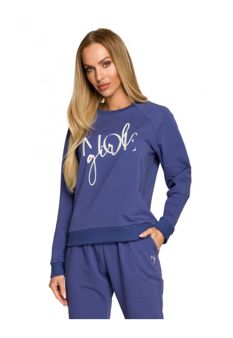 Moe Bluza de dama . Cu motiv. Bumbac. Elastan. Albastru - Albastru