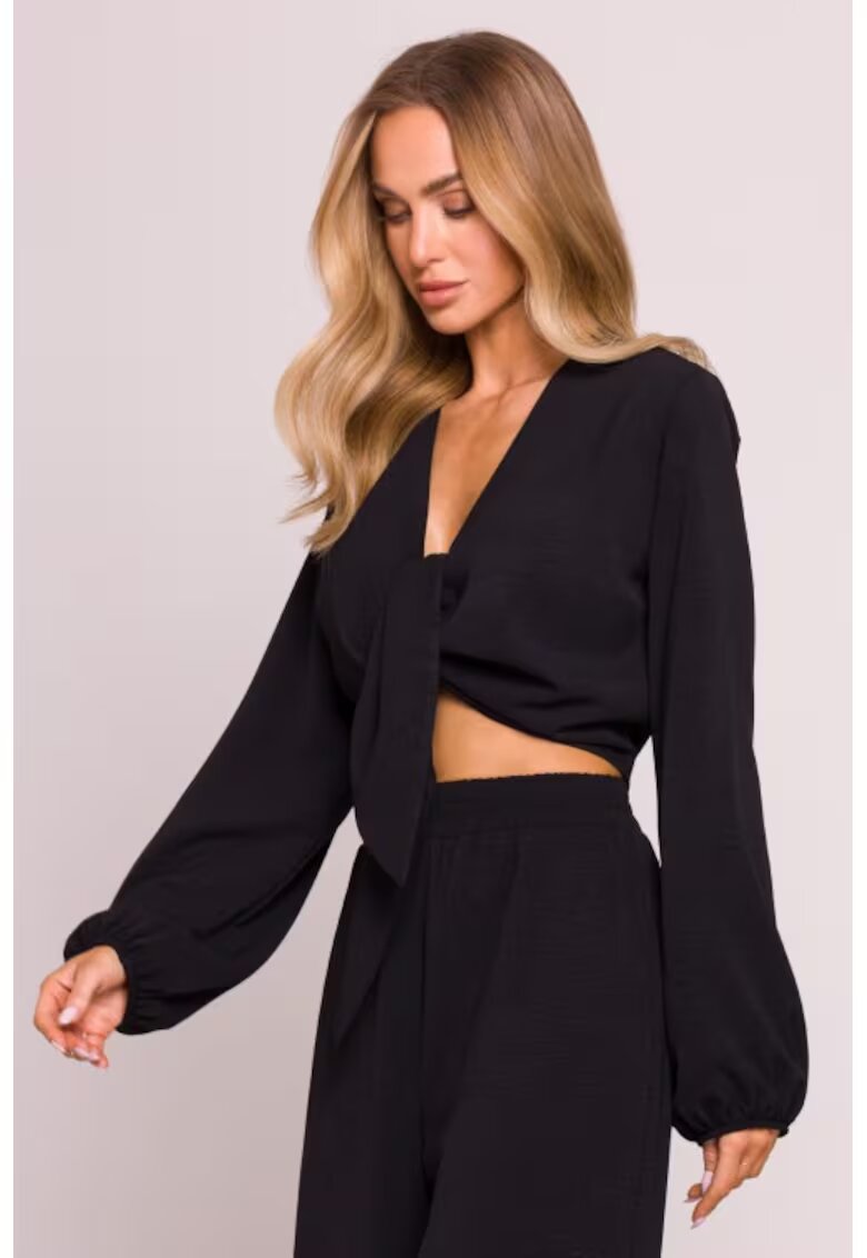 Moe Bluza scurta cu maneci lungi bufante - - Negru