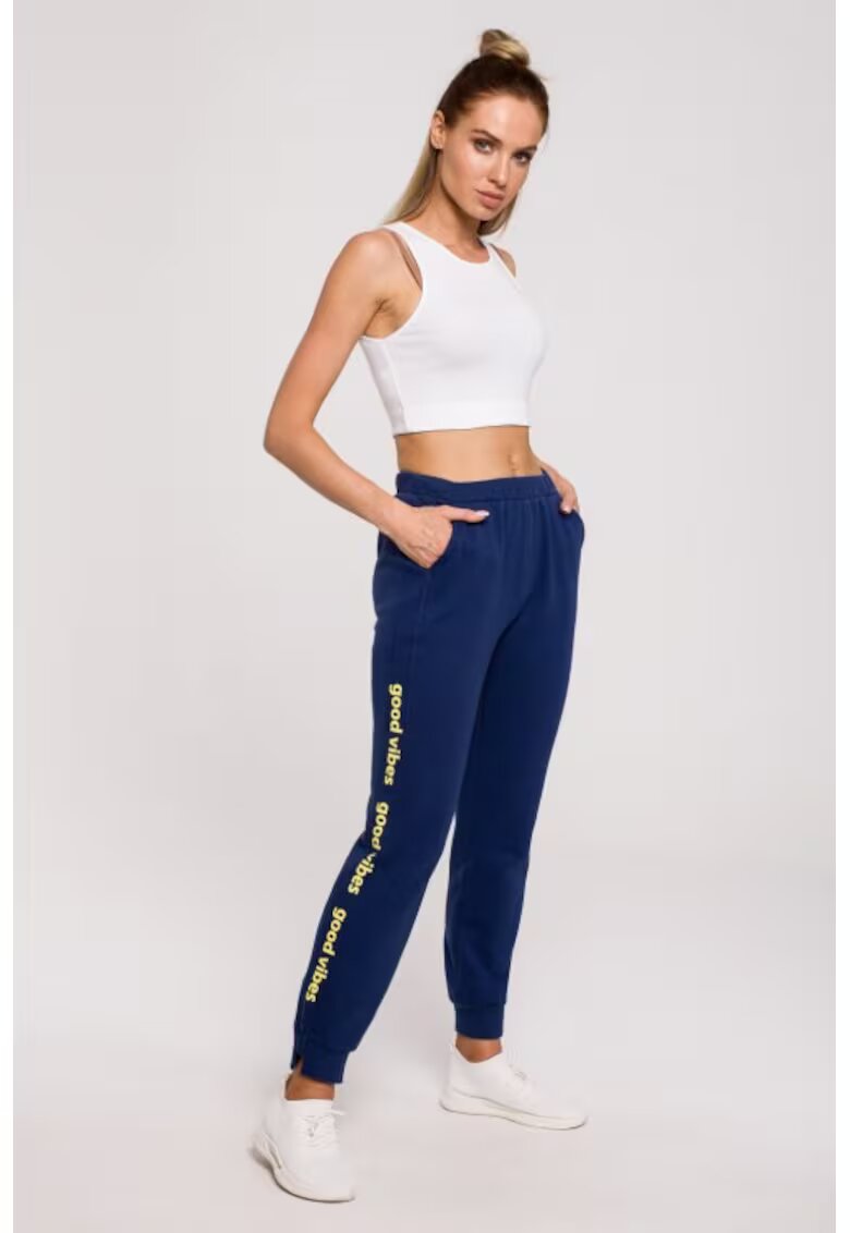 Moe Pantaloni pentru femei cu logo Good Vibes - - Bleumarin