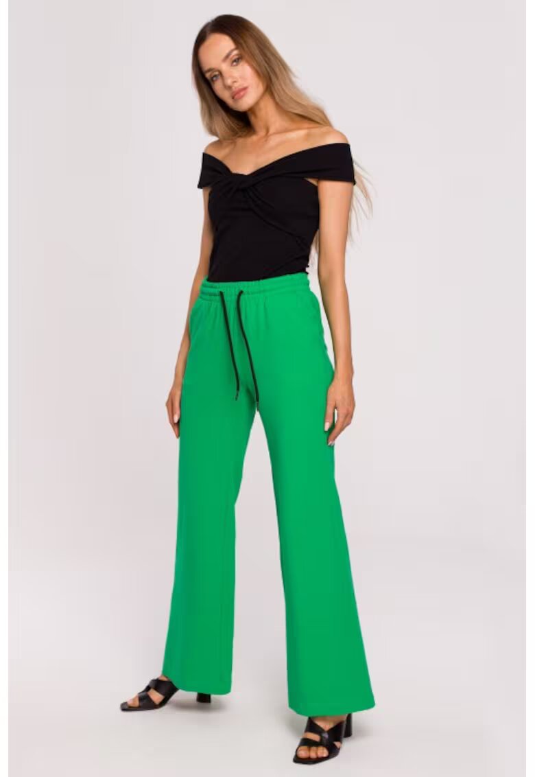 Moe Pantaloni tricotati cu picioare largi - - Verde