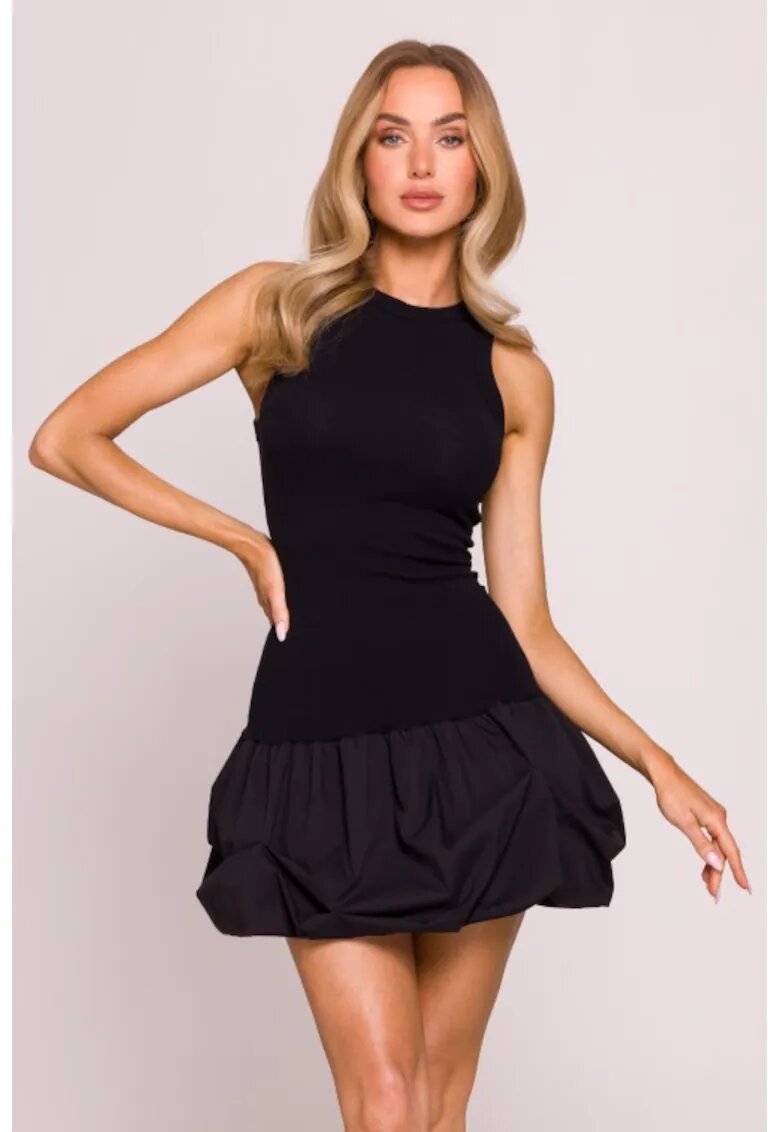 Moe Rochie mini cu fusta creponata - - Negru