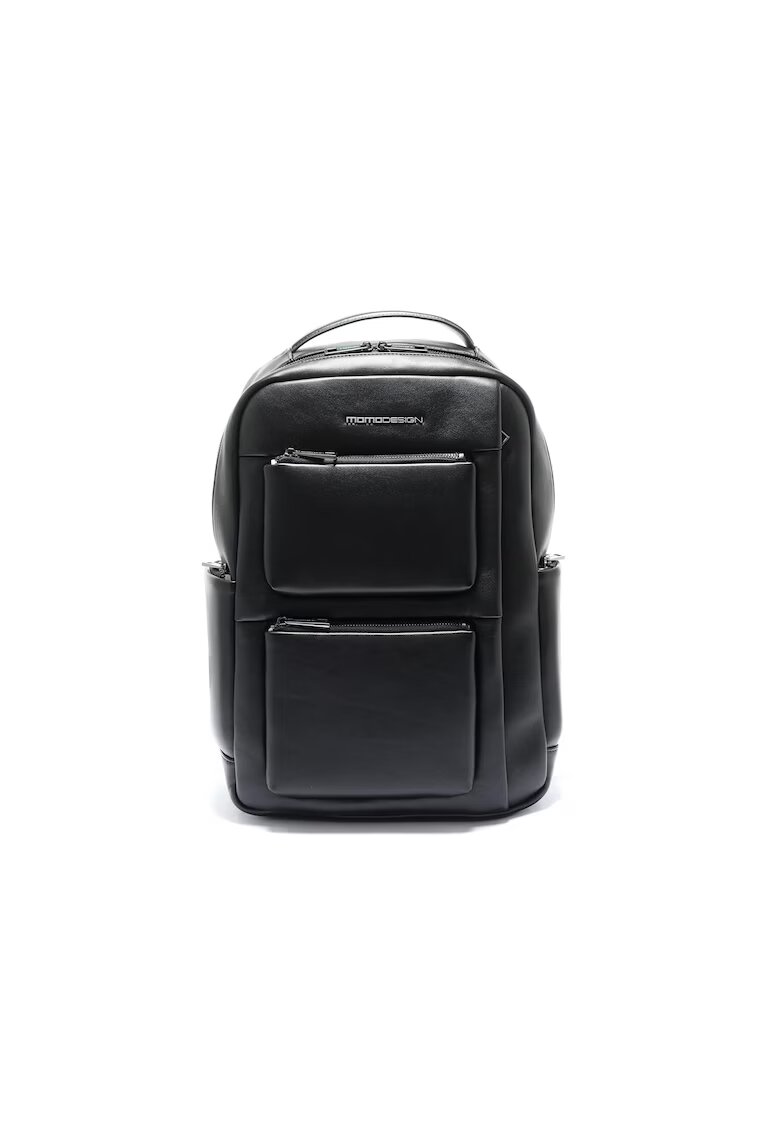 MOMO DESIGN Rucsacdin piele ecologica cu buzunare frontale cu fermoar Obsidian Nova - Negru