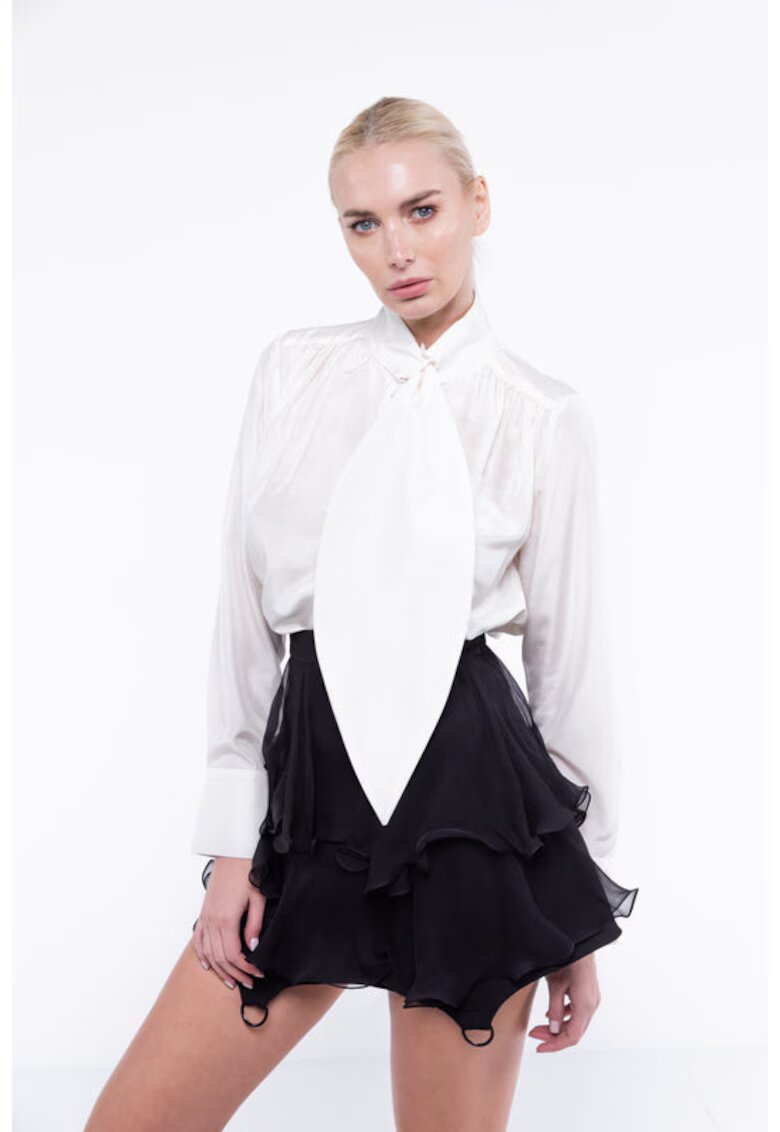 Monarh design Camasa alba din shantung de matase cu esarfa oversized