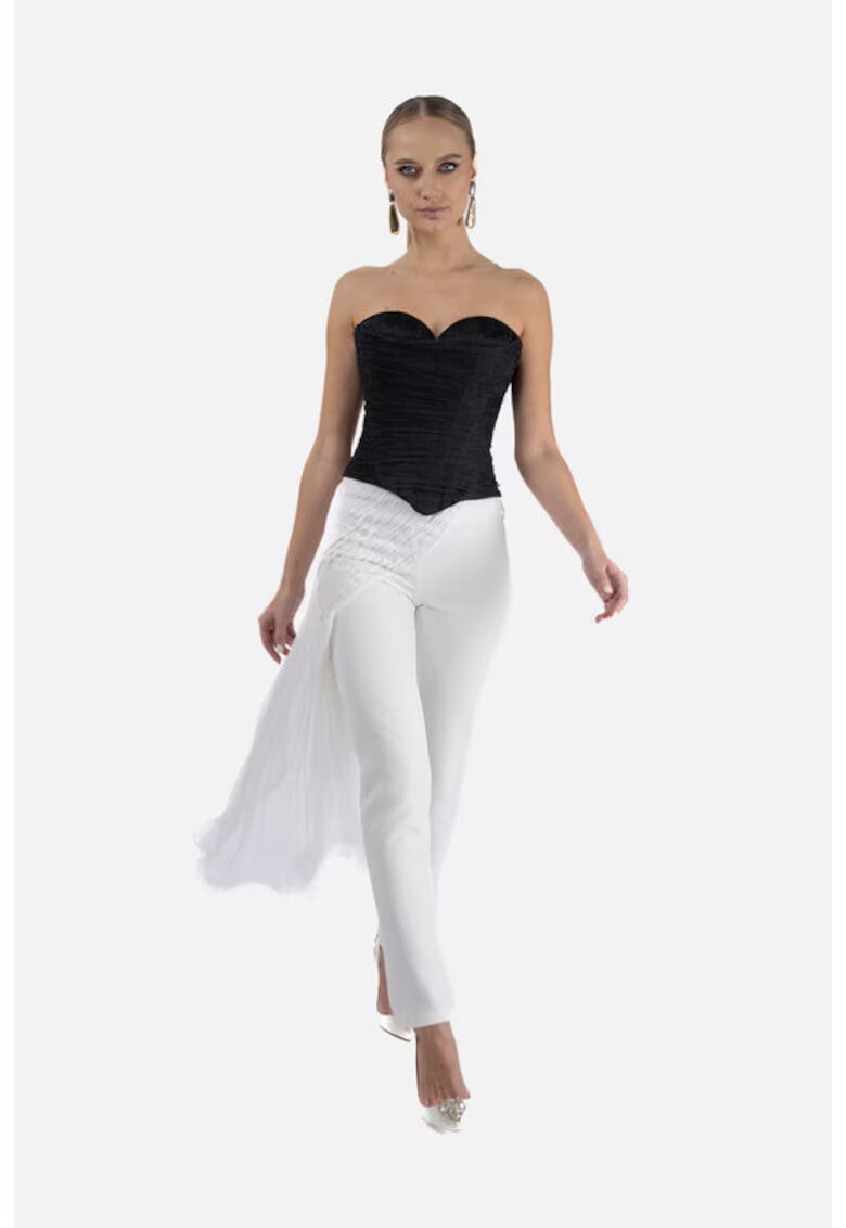 Monarh design Pantaloni conici cu fronseu si volan lateral