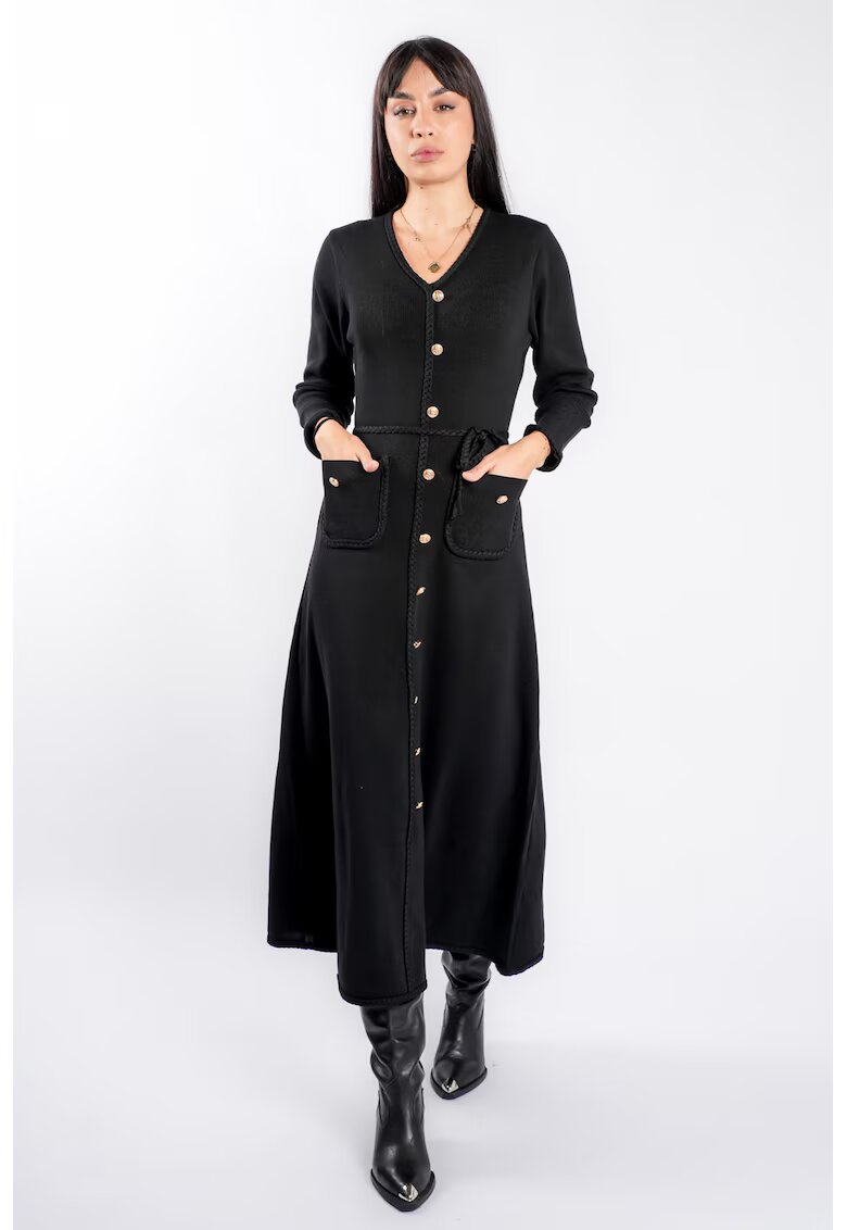 Monarh design Rochie Black cu nasturi aurii si cordon impletit - Negru