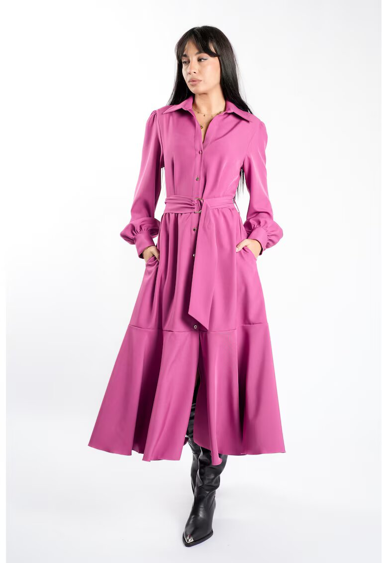 Monarh design Rochie camasa cu buzunare si guler ascutit - Mov