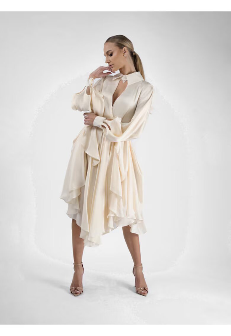 Monarh design Rochie din matase cu decupaje la maneci
