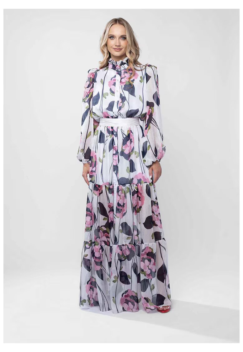 Monarh design Rochie lunga cu guler inalt si imprimeu floral pictural